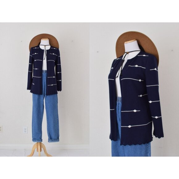 Vintage 90s Acrylic/Nylon Navy Cardigan‎ | size 8 - Picture 1 of 10